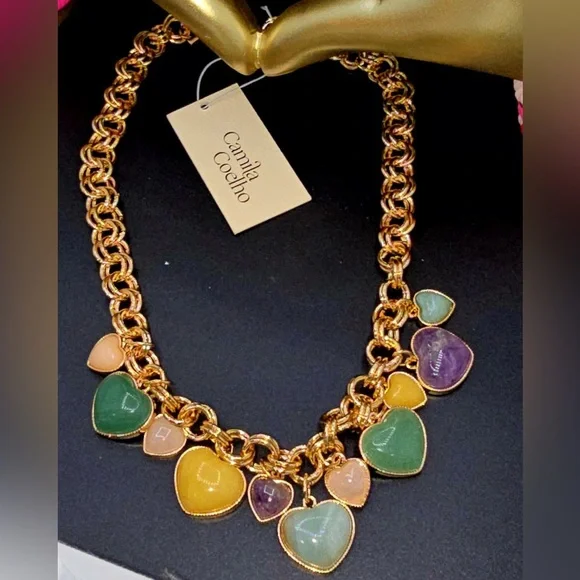 NWT ⚜️💖⚜️ Camila Coelho Gorgeous Heart Necklace with Semi-Precious Stones - Picture 10 of 10